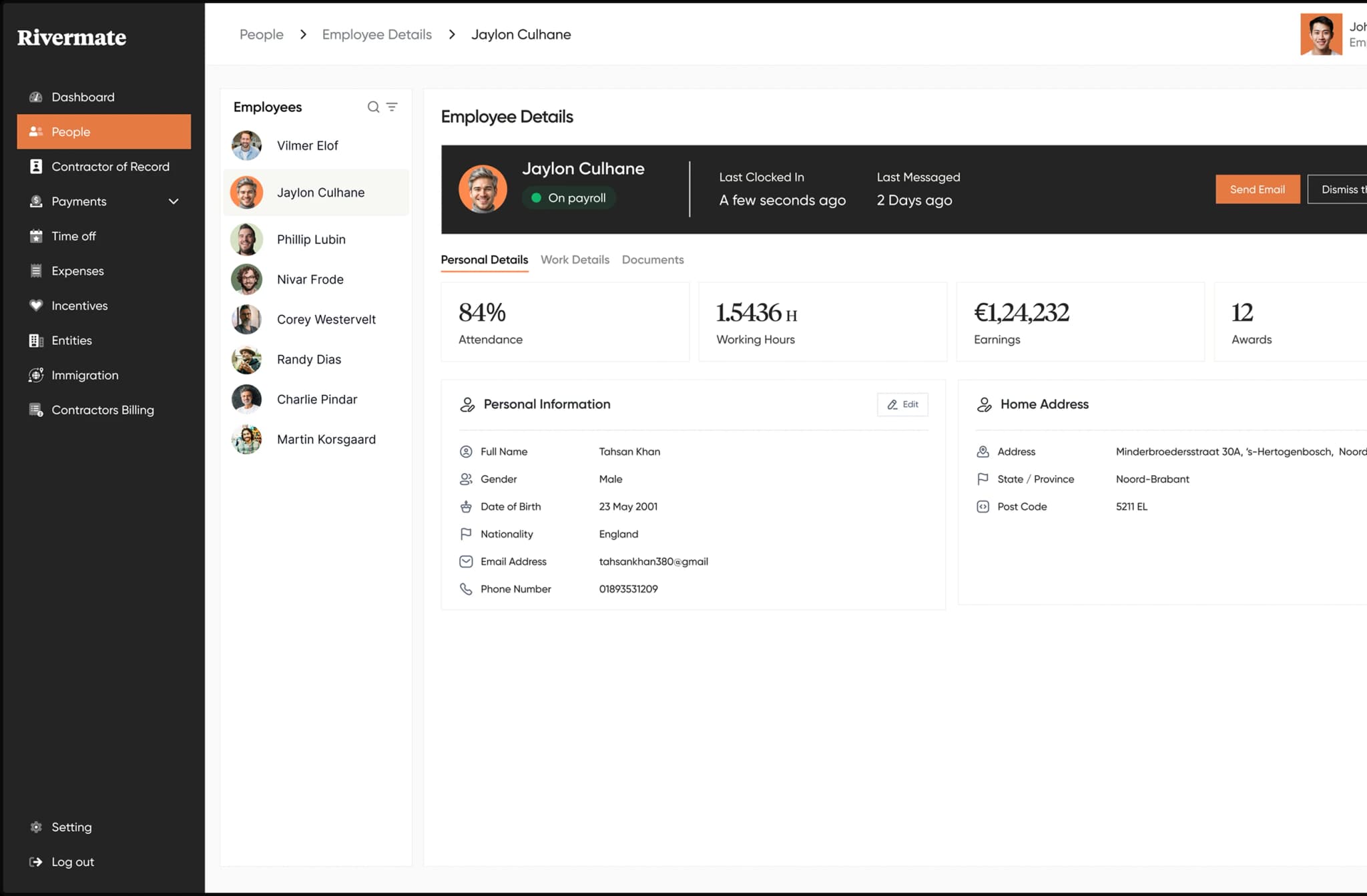 Rivermate Employee Dashboard